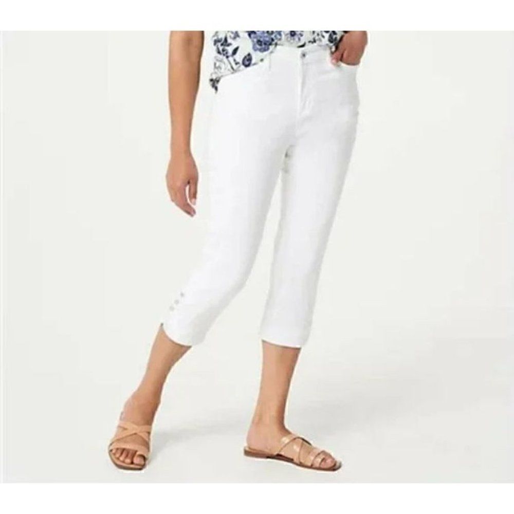 NWOT Denim & Co. Regular Tulip Snap Hem Denim Capri Sz 2